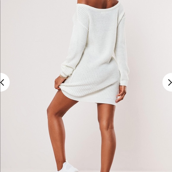 white off the shoulder knitted sweater dress - - Picture 3 of 5